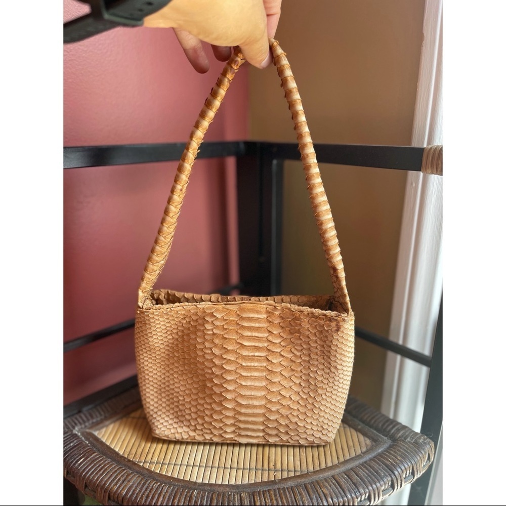 Mini faux snakeskin handbag